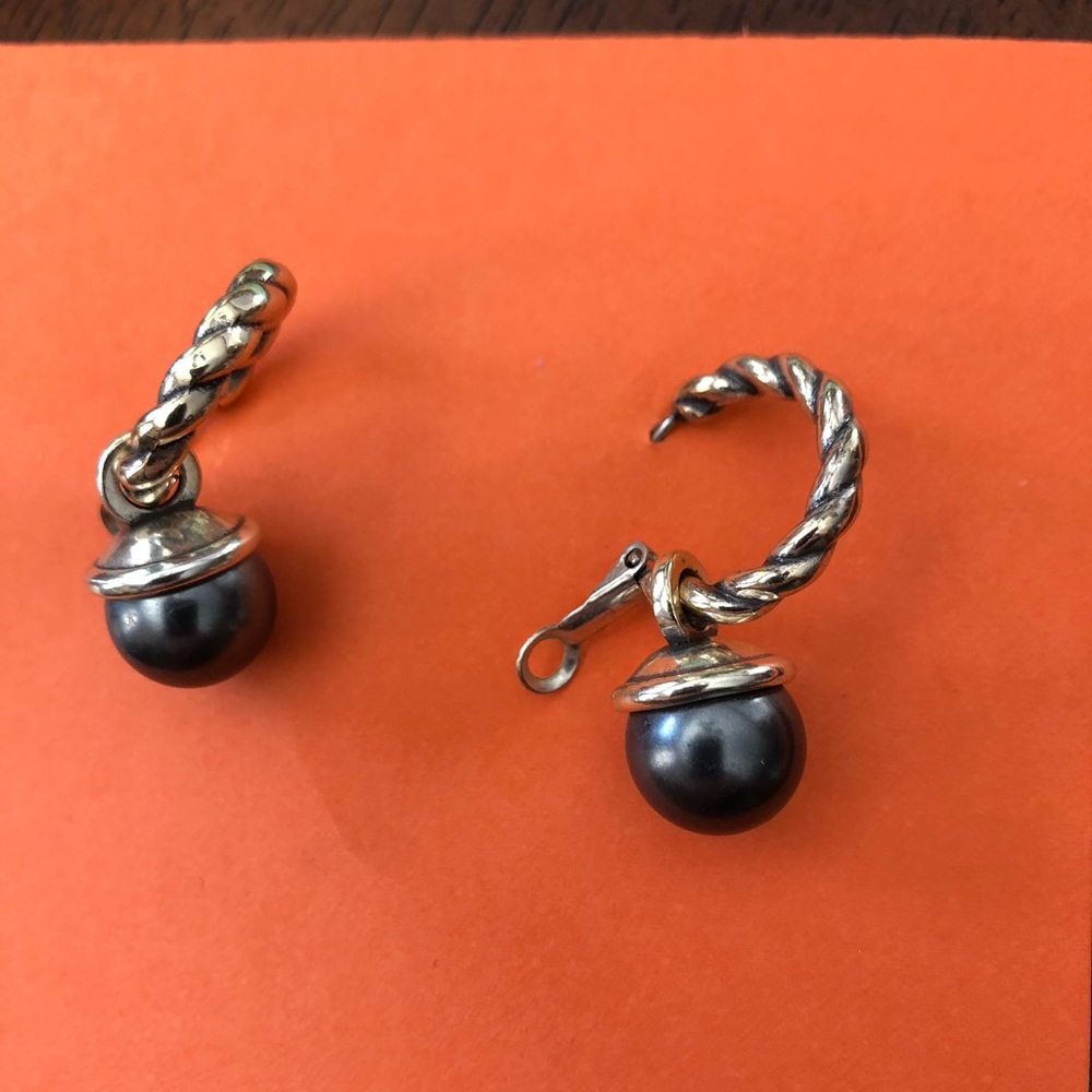 Vintage silver with dark pearl earrings